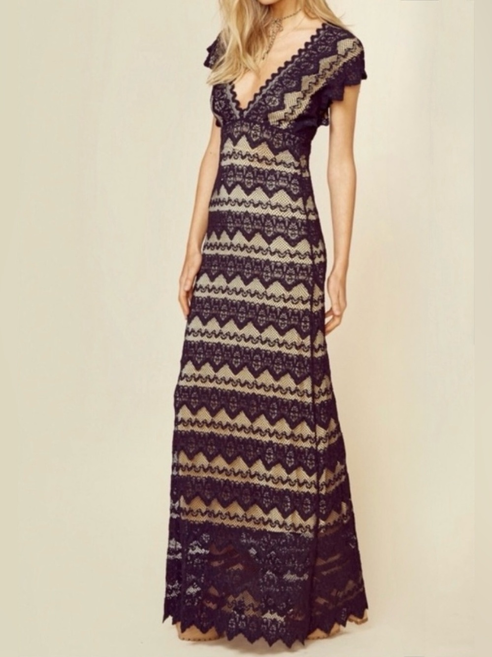 Nightcap by Carisa Rene Sierra Black Lace Maxi Plunging V Neck size 3